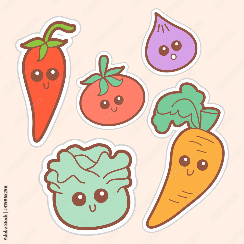 Fototapeta premium Cute hand drawn vegetable stickers