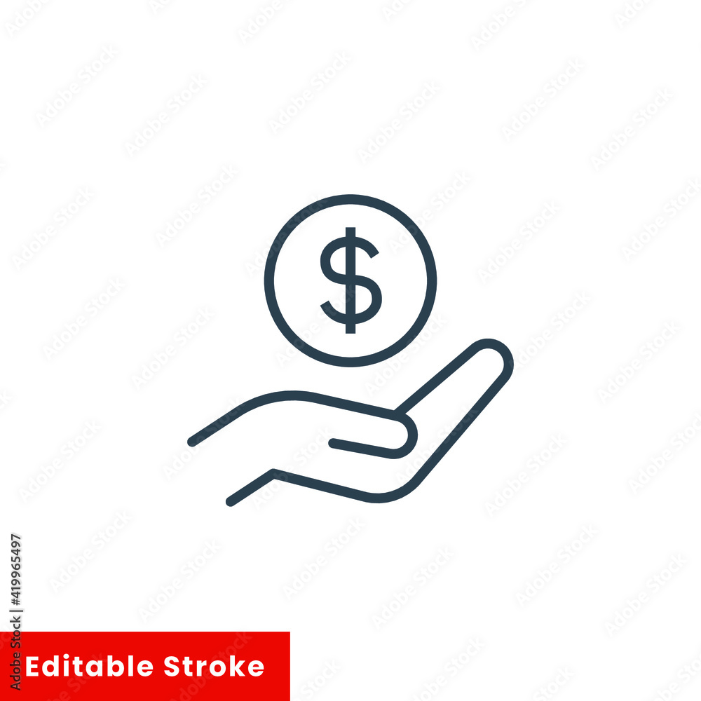 Salary, sell, money, business, buy, hand line icon. Simple outline style. Save, cash, coin, currency, dollar, finance concept. Vector illustration isolated on white background. Editable stroke EPS 10 Salary, sell, money, business, buy, hand line icon. Simple outline style. Save, cash, coin, currency, dollar, finance concept. Vector illustration isolated on white background. Editable stroke EPS 10