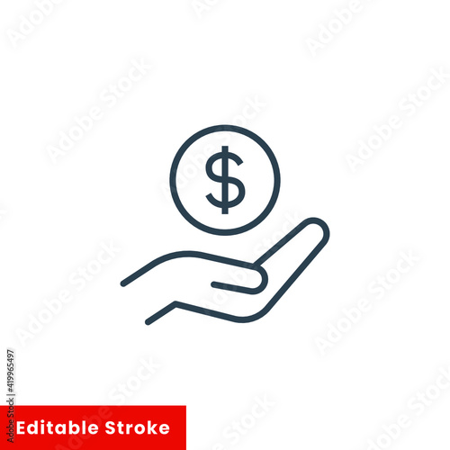Salary  sell  money  business  buy  hand line icon. Simple outline style. Save  cash  coin  currency  dollar  finance concept. Vector illustration isolated on white background. Editable stroke EPS 10
