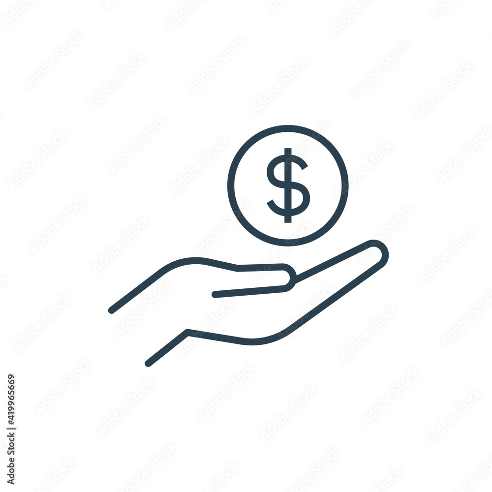 Salary, sell, money, business, buy, hand line icon. Simple outline style. Save, cash, coin, currency, dollar, finance concept. Vector illustration isolated on white background. EPS 10 Salary, sell, money, business, buy, hand line icon. Simple outline style. Save, cash, coin, currency, dollar, finance concept. Vector illustration isolated on white background. EPS 10