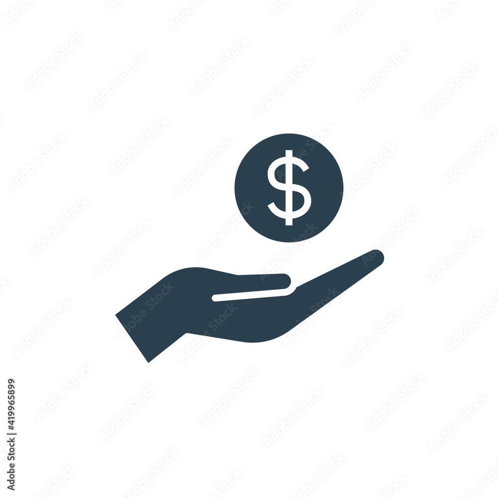 Salary, sell, money, business, buy, hand glyph icon. Simple solid style. Save, cash, coin, currency, dollar, finance concept. Vector illustration isolated on white background. EPS 10 Salary, sell, money, business, buy, hand glyph icon. Simple solid style. Save, cash, coin, currency, dollar, finance concept. Vector illustration isolated on white background. EPS 10