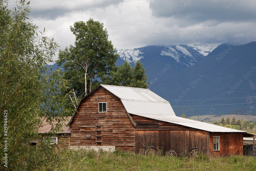 USA, Montana. Wooden barn near Kalispell.