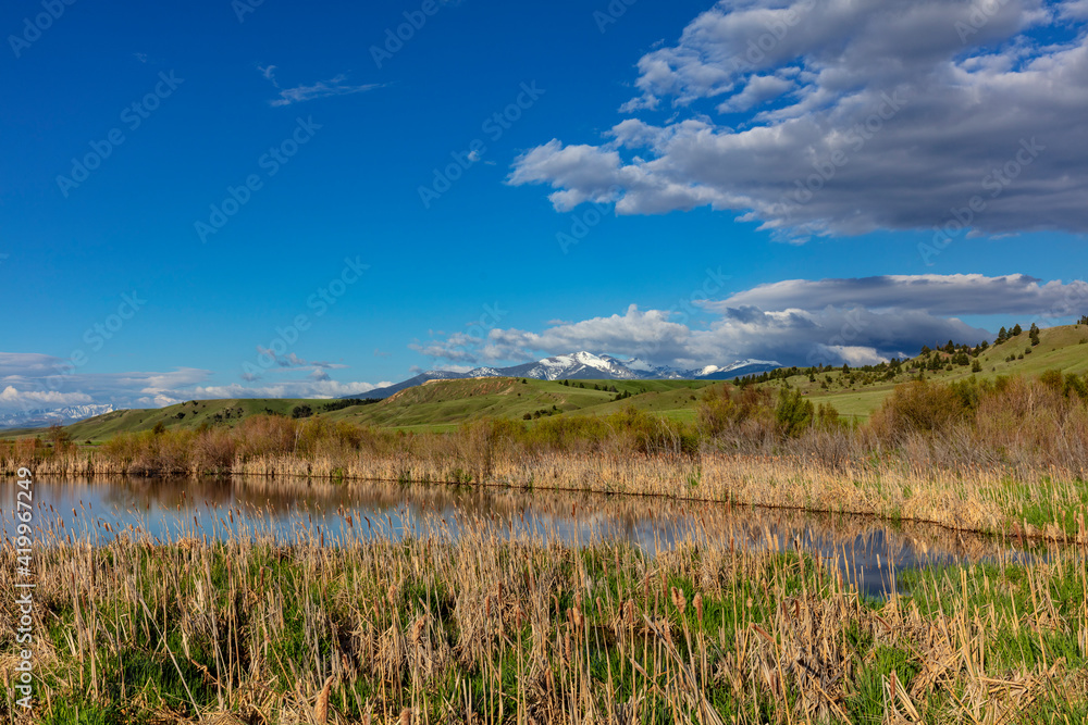 Flint Creek Mountains and wetlands near Deer Lodge, Montana, USA Flint Creek Mountains and wetlands near Deer Lodge, Montana, USA