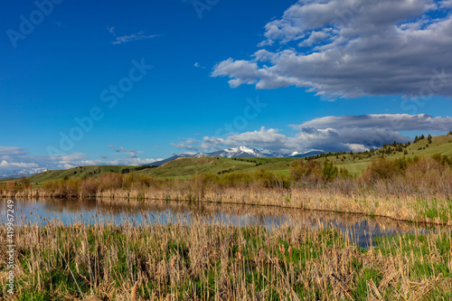 Flint Creek Mountains and wetlands near Deer Lodge  Montana  USA