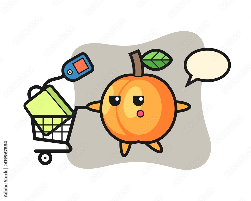 Apricot illustration cartoon with a shopping cart Apricot illustration cartoon with a shopping cart
