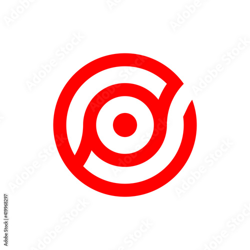 Initial letter e logo template with geometric circle eye illustration in flat design monogram symbol