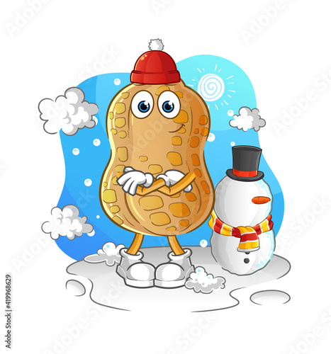 peanut in cold winter character. cartoon mascot vector