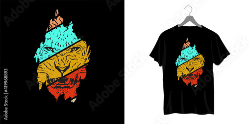 T-Shirt Design of Lion Face Vintage Style