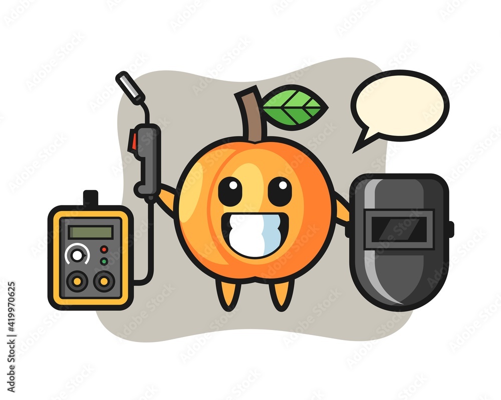 Character mascot of apricot as a welder