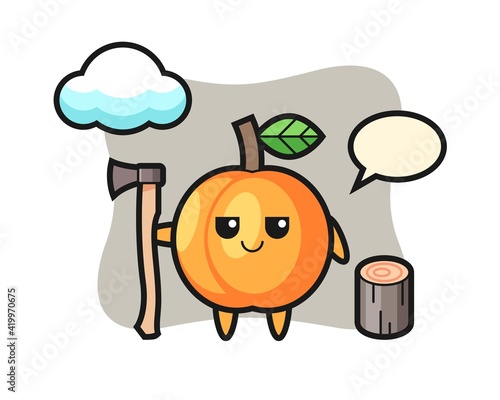 Character cartoon of apricot as a woodcutter