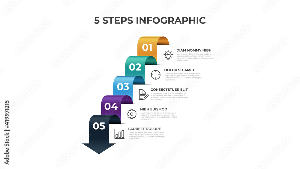 5 points of steps, infographic element template, arrow flow with number diagram vector