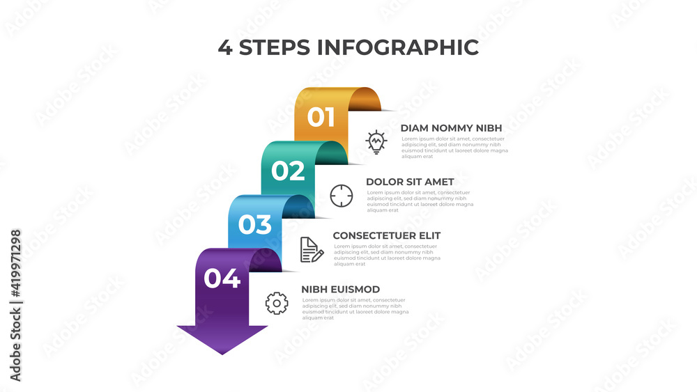 4 points of steps, infographic element template, arrow flow with number diagram vector