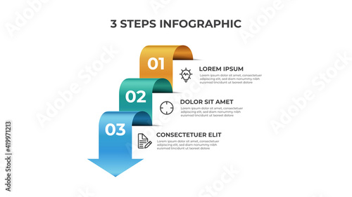 3 points of steps, infographic element template, arrow flow with number diagram vector