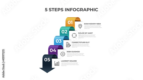 5 points of steps, infographic element template, arrow flow with number diagram vector