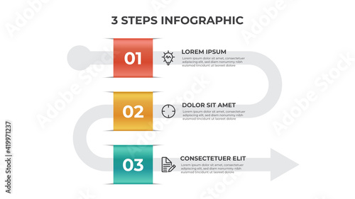 3 points of steps, arrow list flow diagram layout vector, infographic template element