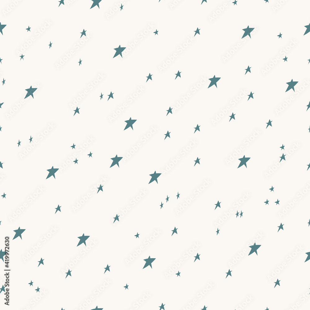 Obraz premium Seamless pattern with stars. Irregular Hand Drawn Simple Starry Sky Print for fabric, textile, apparel, wrapping paper. Kids texture. Night sky background. Vector illustration. Nursery prints.