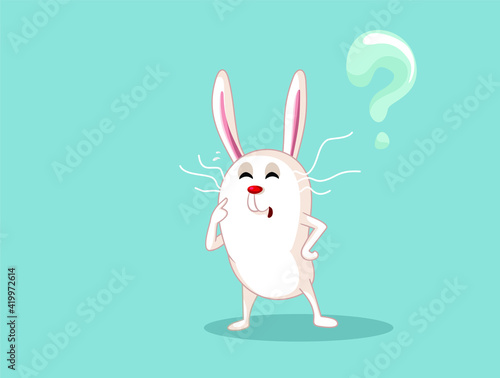 Fototapeta Naklejka Na Ścianę i Meble -  Funny White Rabbit Having Many Questions