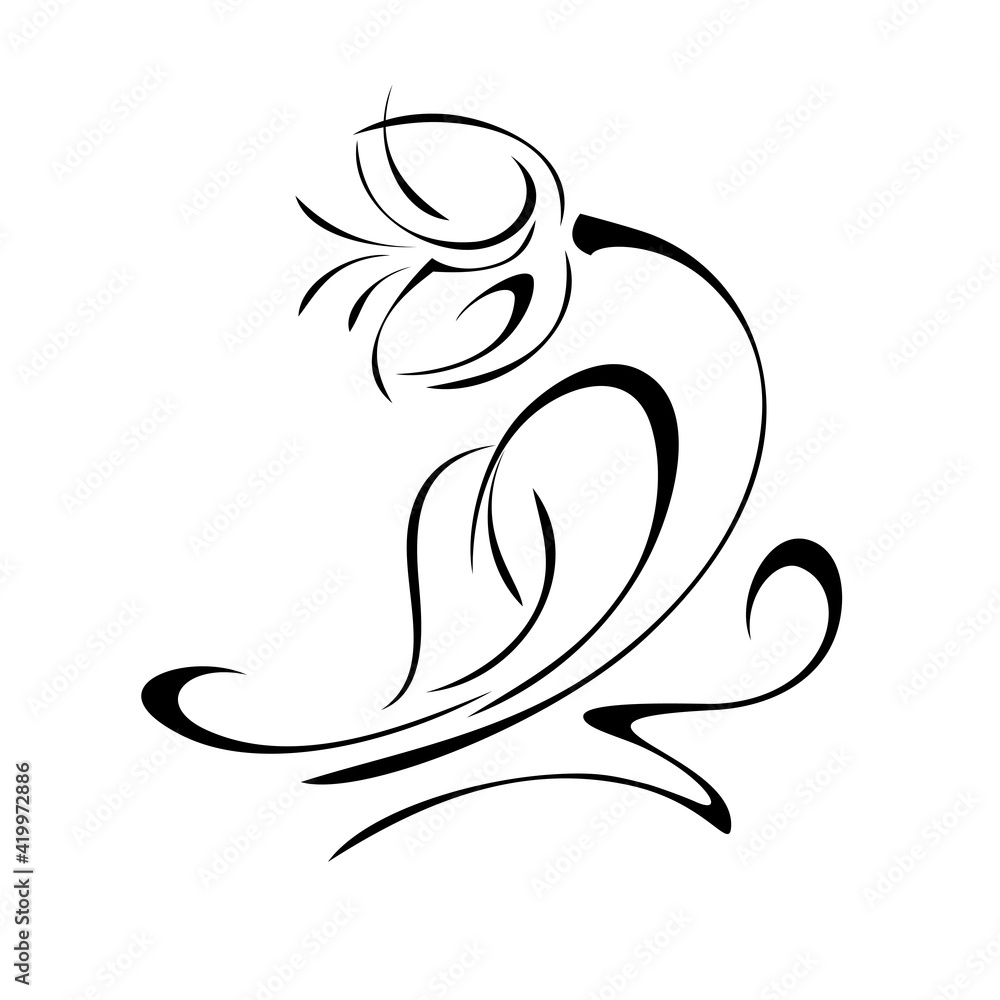 ornament 1611. decorative element with a stylized flower bud, leaf and curl in black lines on a white background ornament 1611. decorative element with a stylized flower bud, leaf and curl in black lines on a white background