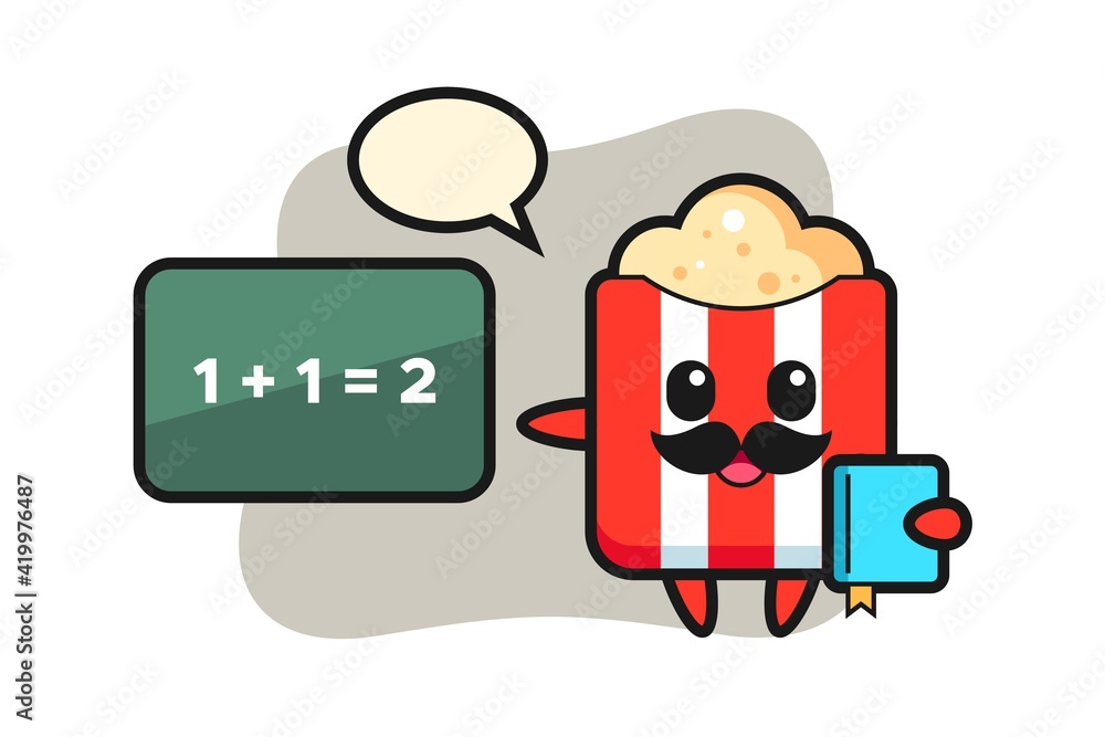 Illustration of popcorn character as a teacher
