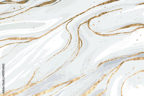 White and Grey marble texture with gold veins. Marble texture. Abstract marbling pattern. Alcohol ink technique stone texture. Luxury golden stone texture on white background. Vector illustration.