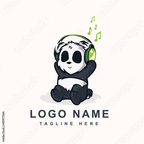 Vector illustration of panda music mascot logo design