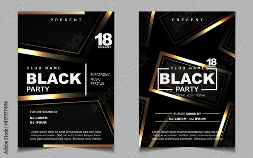 Luxury night dance party music layout cover design template background with elegant black and gold style. Light electro style vector for music event concert disco  club invitation  festival poster