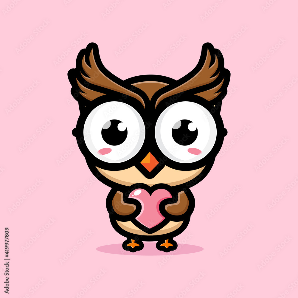 vector design of cartoon animal owl holding love