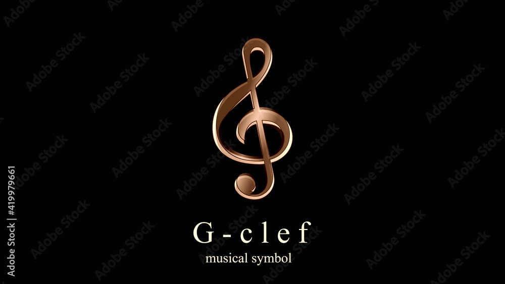 Obraz premium The G-clef, musical symbol. Illustration with reference to art. Logo, poster of music, writing sign. Elegance in the icon in ocher tones and design effects. Distinguished background.