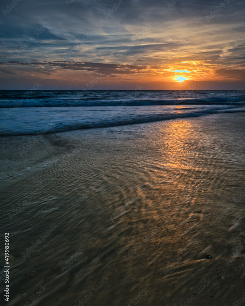 USA, New Jersey, Cape May National Seashore. Sunset on seashore.