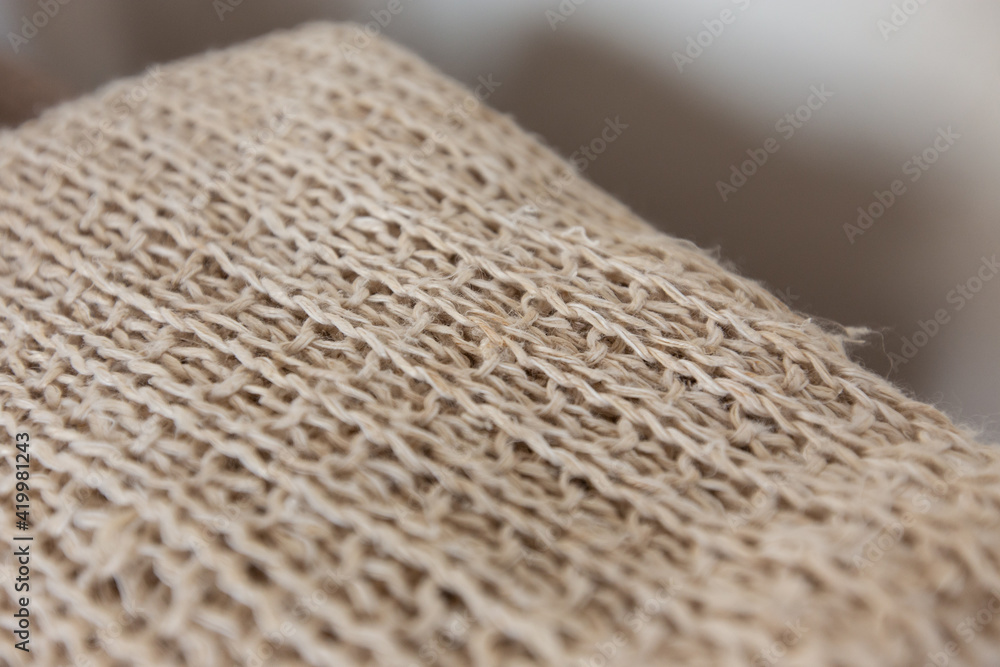 Natural fabric handmade from rough hemp thread. Natural fabric handmade from rough hemp thread.
