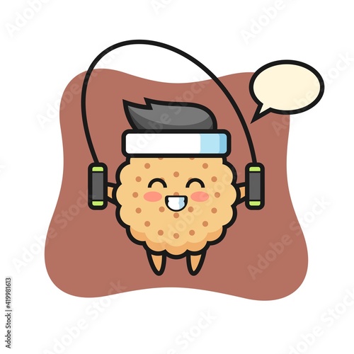 Round Biscuits Character Cartoon with skipping rope