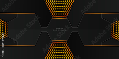 dark gold gaming background with hexagon pattern