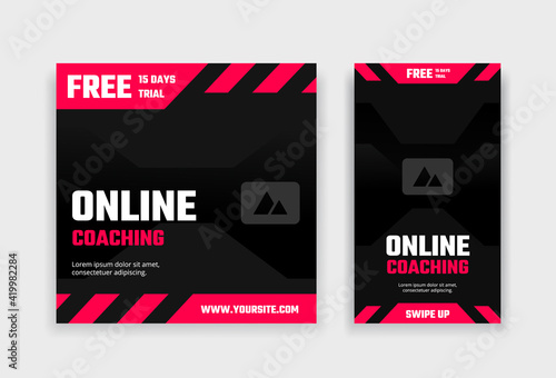 fitness online coaching social media post and story design template
