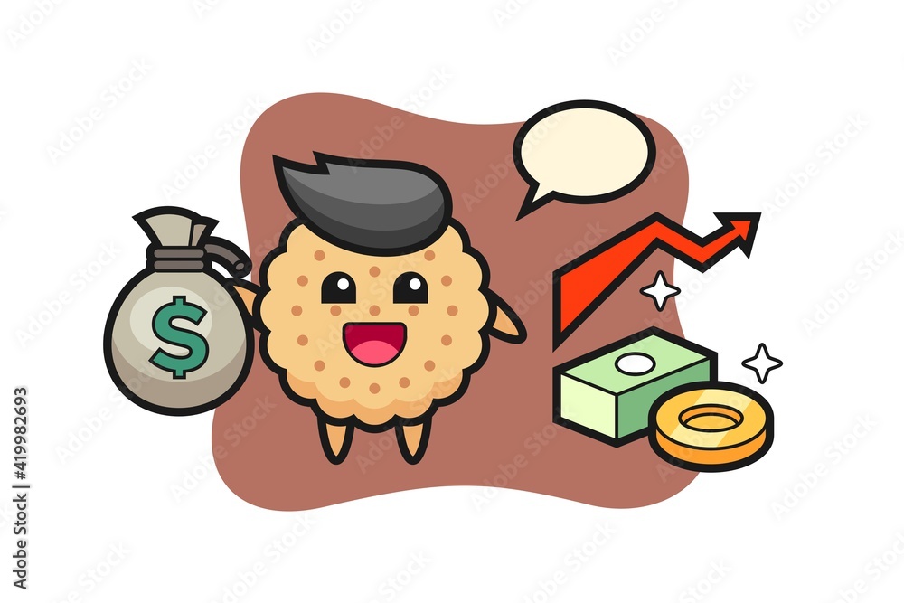 Round Biscuits Illustration Cartoon holding money sack