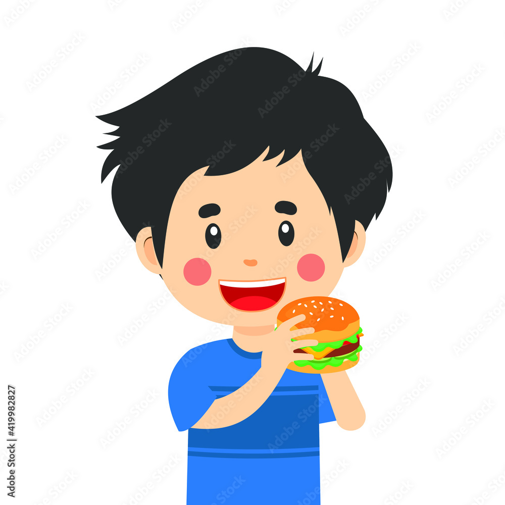 Happy Cute Kid Eat Burger