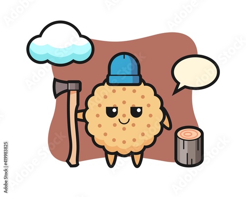 Character Cartoon Of Round Biscuits as a woodcutter