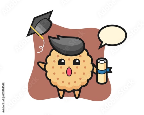 Illustration Of Round Biscuits Cartoon throwing the hat at graduation