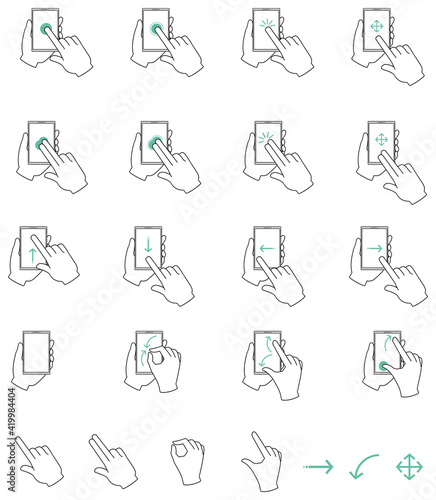  スマホ操作　手のアイコン素材セット