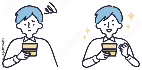 通帳　喜ぶ　不安　男性　シンプルイラストセット