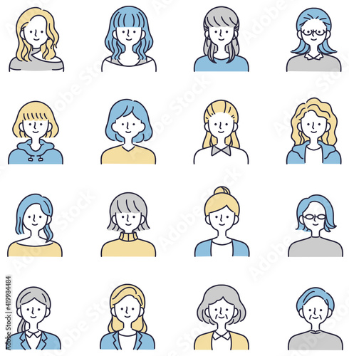 笑顔の女性セット　シンプルイラスト