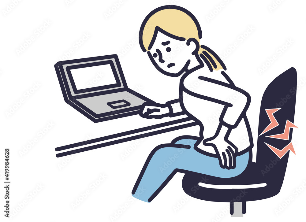 デスクワーク 腰痛 女性 シンプルイラスト デスクワーク 腰痛 女性 シンプルイラスト
