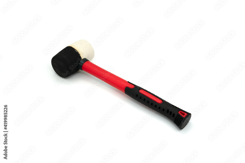 Rubber mallet. Close-up. Isolated on white background. Rubber mallet. Close-up. Isolated on white background.