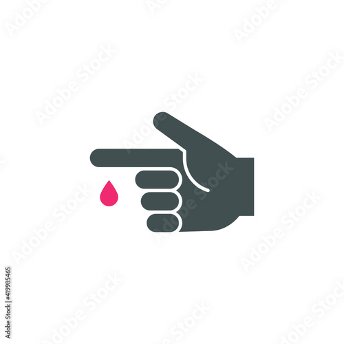 Blood on finger glyph icon. Vector people hand injured isolated symbol. Glucose, insulin test, diabetes concept. Simple solid style. Sign illustration on white background. EPS 10