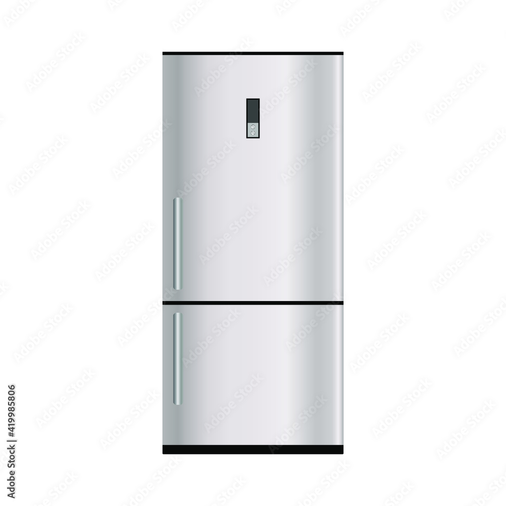 Realistic gray refrigerator on white background, vector illustration Realistic gray refrigerator on white background, vector illustration