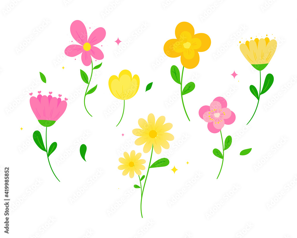 Obraz premium Hand drawn spring flower collection cartoon illustration