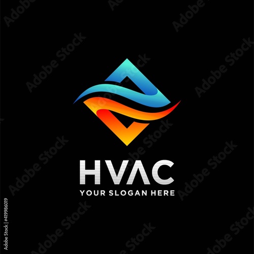 heating and cooling logo with square concept