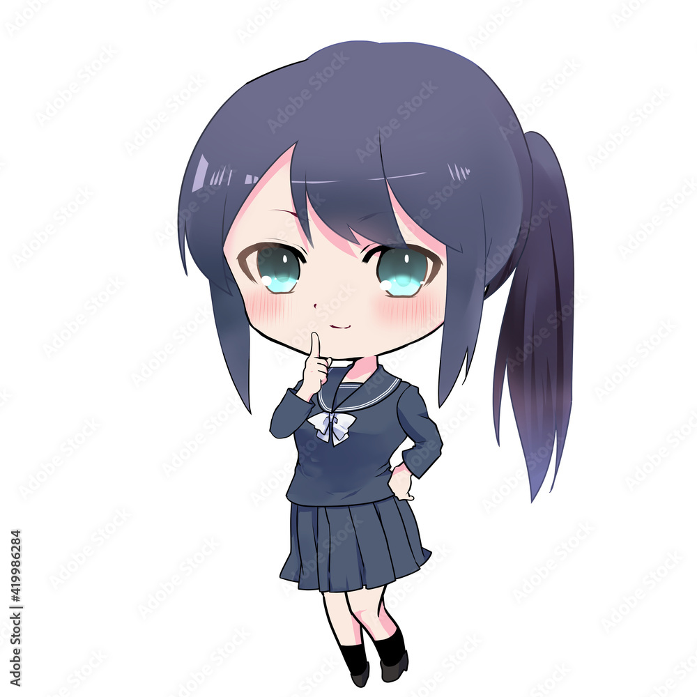 イラスト素材 人差し指を手に当てるセーラー服の女の子 Stock Illustration Adobe Stock