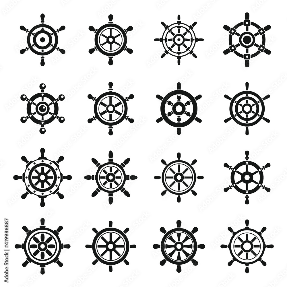 Ship wheel controller icons set, simple style Ship wheel controller icons set, simple style