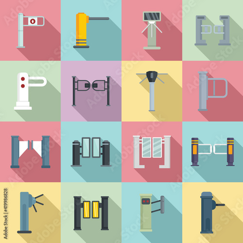 Turnstile icons set, flat style