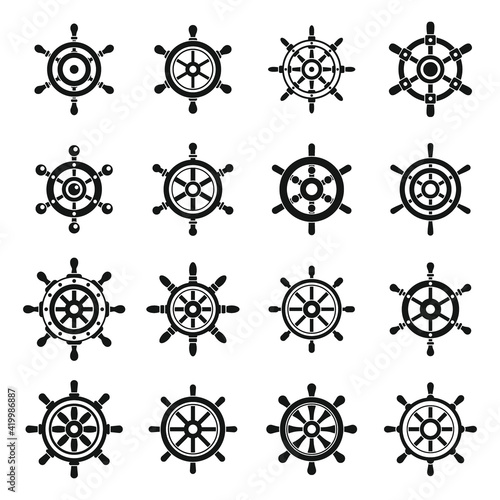 Ship wheel controller icons set, simple style